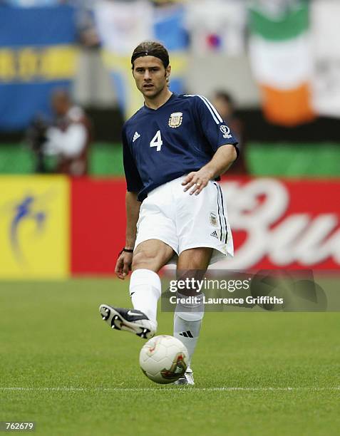 Mauricio Pochettino of Argentina passes the ball during the FIFA World Cup Finals 2002 Group F match between Argentina and Sweden played at the...