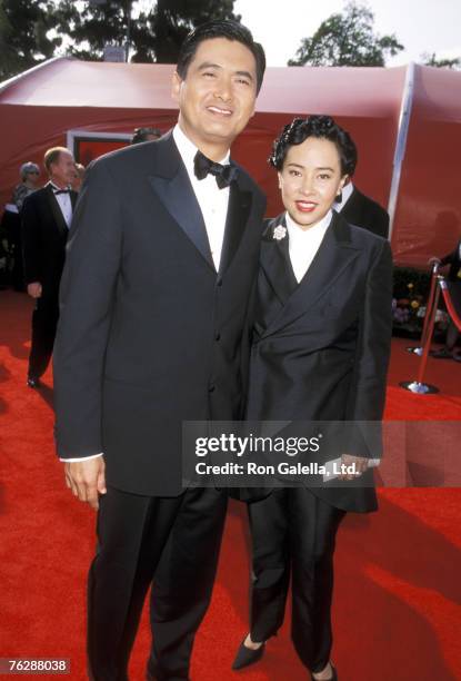 Actor Chow Yun Fat and wife Jasmine Chow attend the 73rd Annual Academy Awards on March 25, 2001 at Shrine Auditorium in Los Angeles, California.