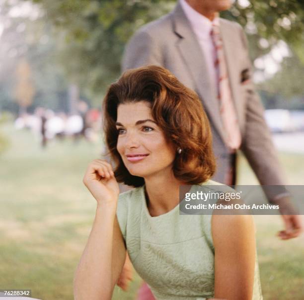 Former First Lady Jacqueline Kennedy enjoys herself at a picnic circa the 1960s.