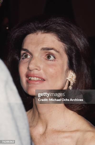 Former First Lady Jacqueline Kennedy attends a campaign event for her brother-in-law, Robert F. Kennedy, circa 1968.