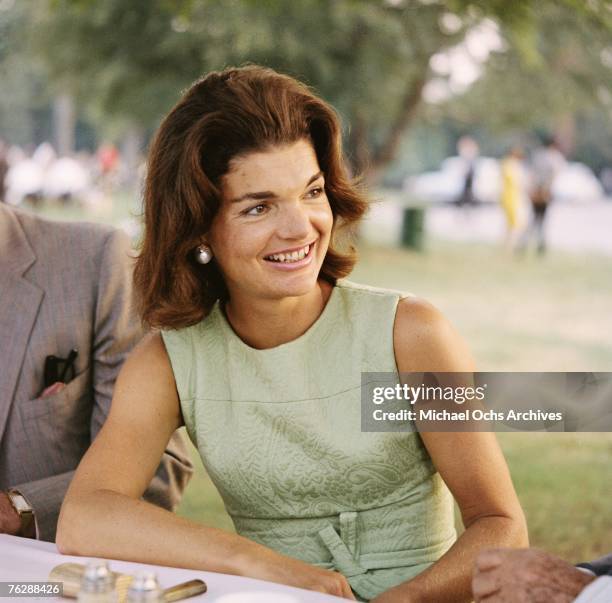 Former First Lady Jacqueline Kennedy enjoys herself at a picnic circa the 1960s.