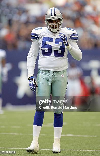 Junior Glymph of the Dallas Cowboys stands on the field during the preseason game against the Indianapolis Colts at Texas Stadium on August 9, 2007...