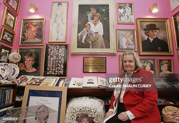 Margaret Tyler poses for photographs in her home in north London with some of the estimated 2000 - 3000 items of Diana memorabilia, 23 August 2007....