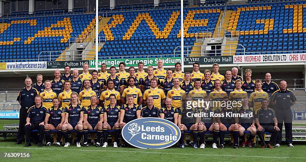 Leeds Carnegie Team Group. Back Row L/R; Giles Lindsay , Lee Blackett, Luther Burrell, Max Lewis, Danny Paul, Erik Lund, John Holtby, Pablo Bouza,...