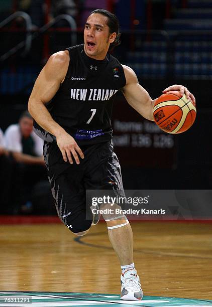 Paul Henare of the Tall Blacks in action during game three of the 2007 FIBA Oceania Men's Championship between the Australian Boomers and the New...