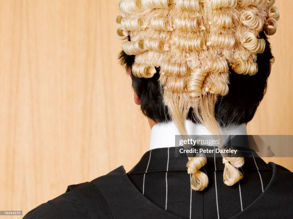 Barrister wearing wig, rear view