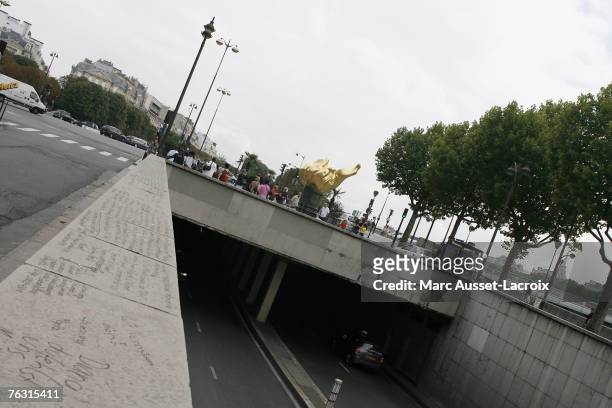 The entrance of the Pont de l'Alma road tunnel on August 22 in Paris where Diana, Princess of Wales, died after a high-speed car accident in Paris,...