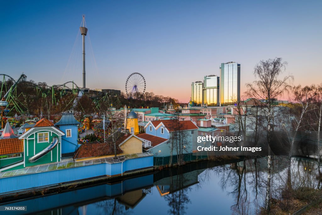 Cityscape of Gothenburg at dusk