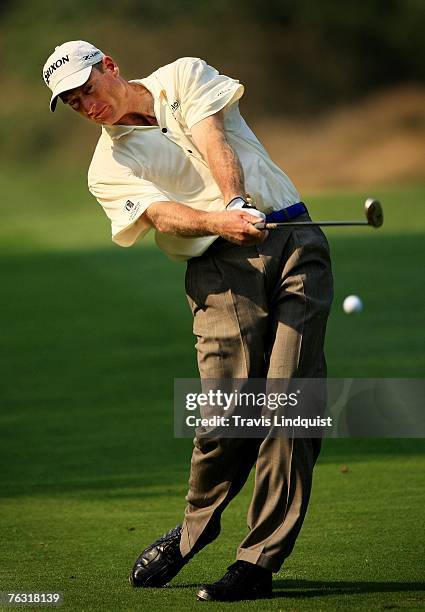 Jim Furyk hits his approach shot on the 12th hole during the second round of The Barclays, the inaugural event of the new PGA TOUR Playoffs for the...