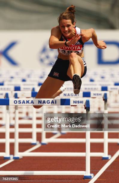 Kelly Sotherton of Great Britain competes in the 100m Hurdles during the Women's Heptathlon on day one of the 11th IAAF World Athletics Championships...