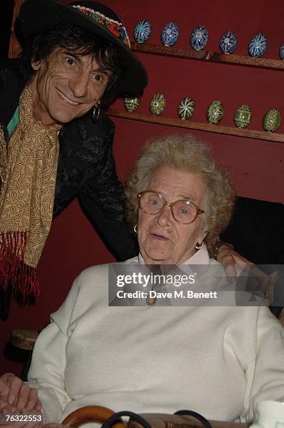 Ronnie Wood with aunty Mary at his 60th Birthday party in Kingston on August 25 London, England. The party had a Gipsy theme including a full size...