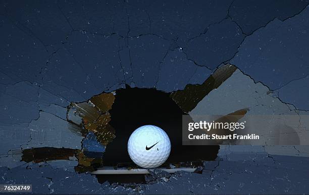 Can on the course has its window smashed by a golf ball during the third round of The KLM Open at Kennemer Golf & Country Club on August 25, 2007 in...