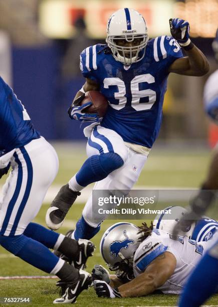 Kenton Keith of the Indianapolis Colts against of the Detroit Lions at the RCA Dome on August 25, 2007 in Indianapolis, Indiana.