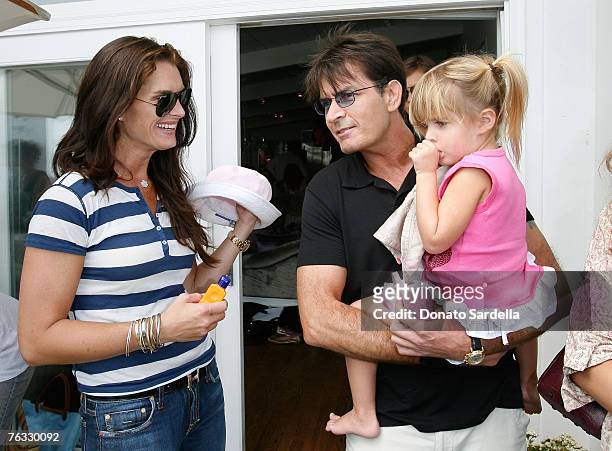 Actress Brooke Shields and Actor Charlie Sheen with daughter Sam Sheen attend the French Connection's "Kids connection to benefit The Art Of Elysium"...