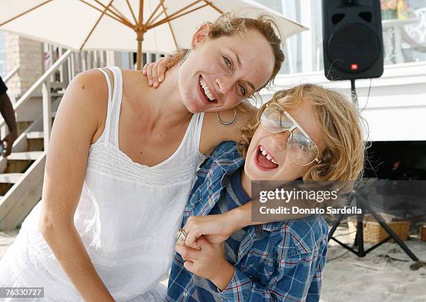 Model Amber Valletta and son Auden McCaw attend the French Connection's "Kids connection to benefit The Art Of Elysium" on August 25, 2007 in Malibu,...