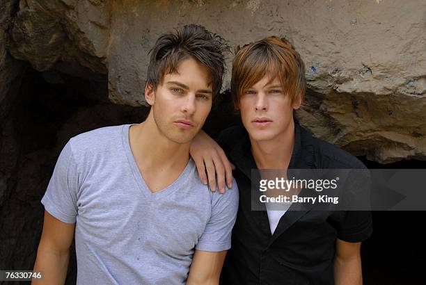 Janice Dickinson Modeling Agency Models Brian Kehoe and Grant Whitney Harvey pose at photo shoot in Griffith Park on August 25, 2007 in Los Angeles,...