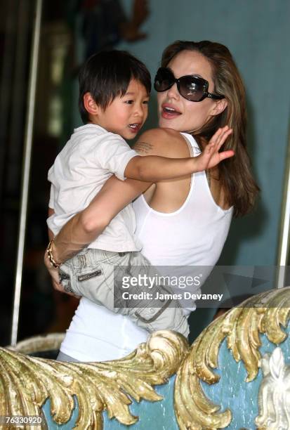 Angelina Jolie and Pax Jolie-Pitt visit the Central Park Carousel in New York City on August 25, 2007.