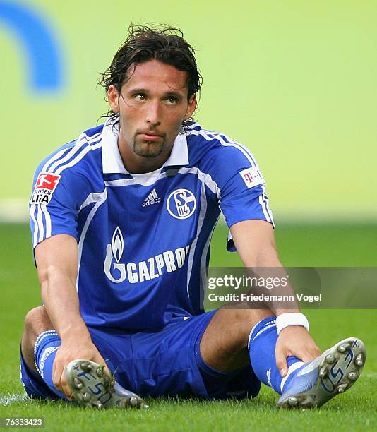 Kevin Kuranyi of Schalke looks dejected during the Bundesliga match between VfL Wolfsburg and FC Schalke 04 at the Volkswagen Arena on August 26,...