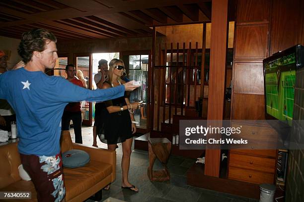 Actors Josh Meyer and Stacy Keibler attend Hard Rock Hotel's Rehab Malibu at the LG House on August 26, 2007 in Malibu, California.