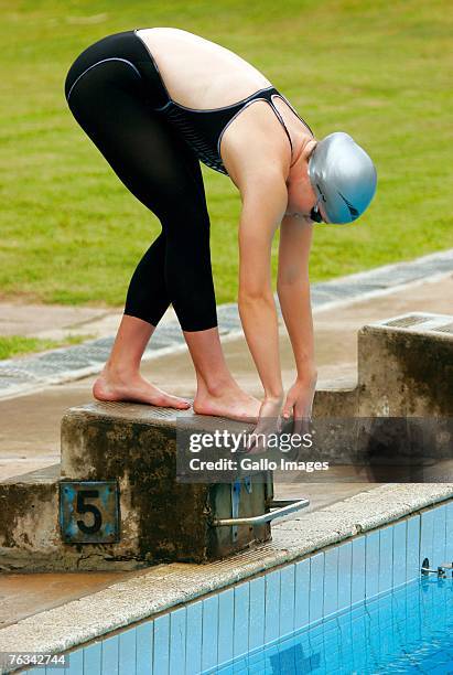 Swimmer Elzanne Werth gets ready during a training session with Charlene Wittstock on December 2, 2006 in Richards Bay, South Africa.