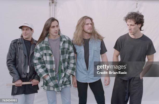 American rock band Extreme posed together at the 1994 Monsters of Rock festival at Castle Donington in Leicestershire, England on 4th June 1994. The...