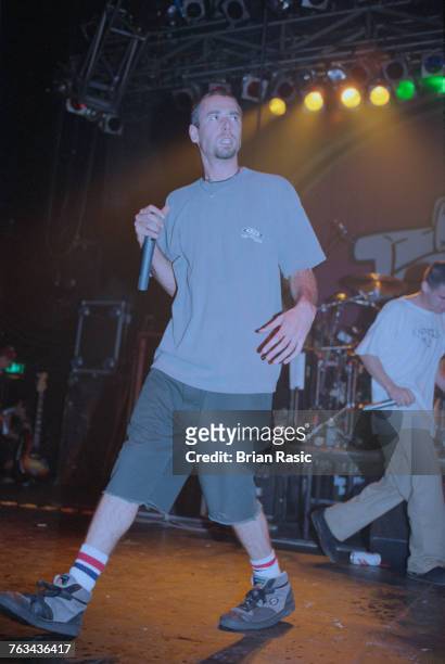 American rapper and musician Adam Yauch performs live on stage with hip hop group Beastie Boys at The Astoria in London in June 1994.