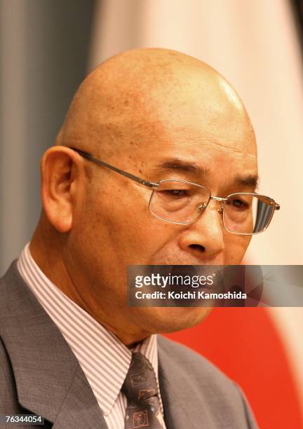 New Agriculture Forestry and Fisheries Minister Takehiko Endo speaks during a press conference at the Prime Minister's official residence on August...