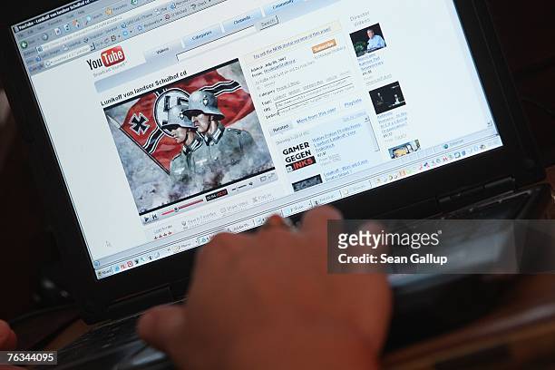 Video from the German neo-Nazi music band Lunikoff is seen on the website of YouTube August 27, 2007 in Berlin, Germany. German government officials...