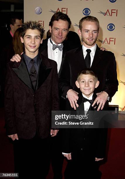 Bryan Cranston, Justin Berfield, Christopher Masterson and Erik Per Sullivan arriving at the AFI Awards 2001 at the Beverly Hills Hotel in Beverly...