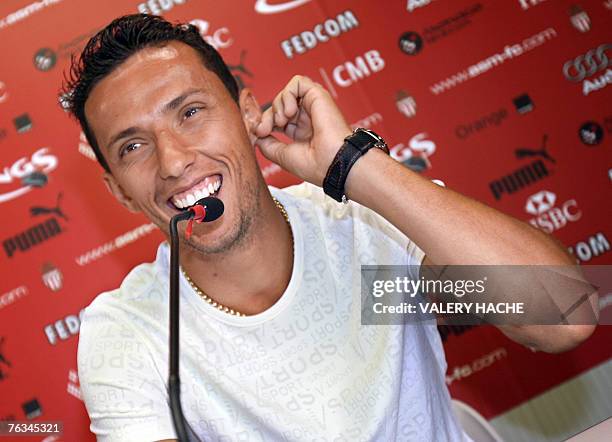 Brazilian born Spanish midfielder Nene gives a press conference during his presentation to the press after being bought by Monaco football team, 27...