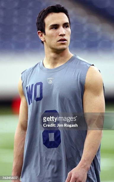 Colorado wide receiver and U.S. Olympic skier Jeremy Bloom on the sidelines during the NFL Scouting Combine, Sunday, February 26 in Indianapolis,...