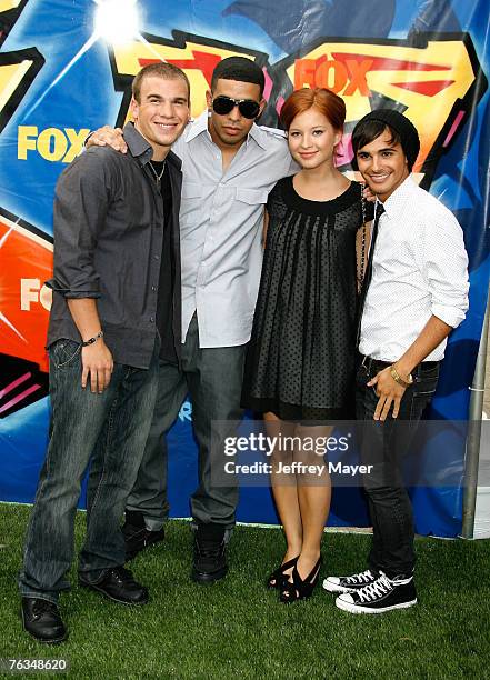 Cast of DeGrassi, actor Shane Kippel, actor Aubrey Graham, actress Stacey Farber and actor Adamo Ruggiero arrive to the 2007 Teen Choice Awards at...