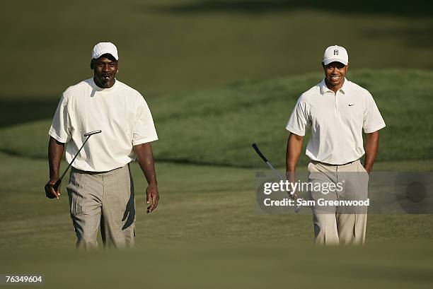 Michael Jordan and Tiger Woods during the Pro-Am prior to the 2007 Wachovia Championship held at Quail Hollow Country Club in Charlotte, North...