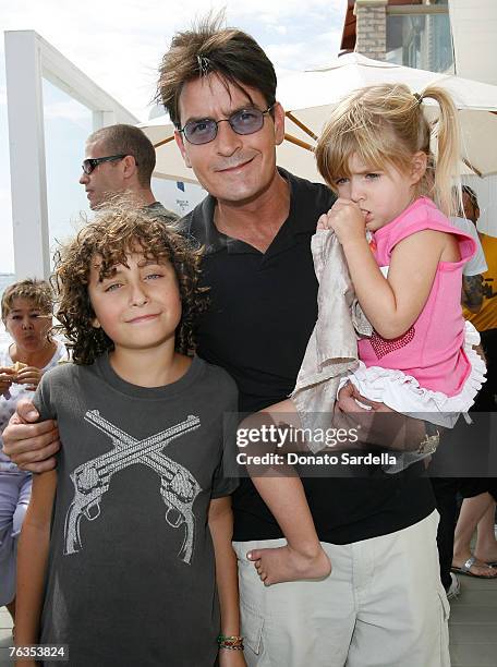 Joshua Marks, Actor Charlie Sheen and daughter Sam Sheen attend the French Connection's "Kids connection to benefit The Art Of Elysium" on August 25,...