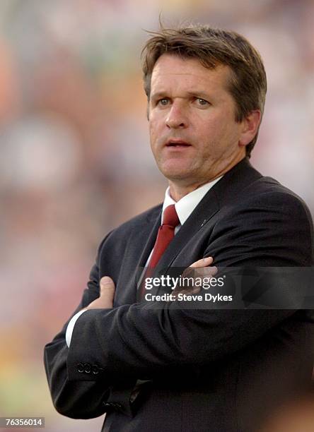 Head coach Frank Yallop of the Los Angeles Galaxy looks on in the closing minutes of his team's 3-0 loss to the Colorado Rapids in the Major League...