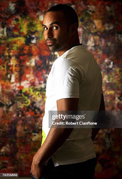 Qantas Socceroo and Melbourne Victory striker Archie Thompson poses for a portrait at the Lyall Hotel on August 28, 2007 in Melbourne, Australia.