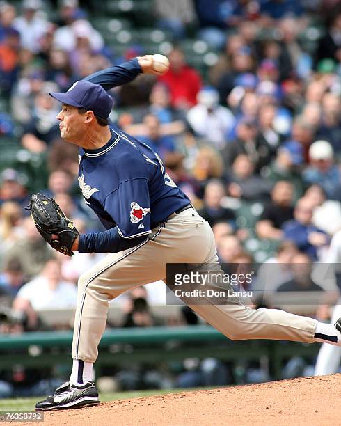 San Diego Padres pitcher Greg Maddux during action against the Chicago Cubs at Wrigley Field in Chicago, Illinois on April 17,2007.