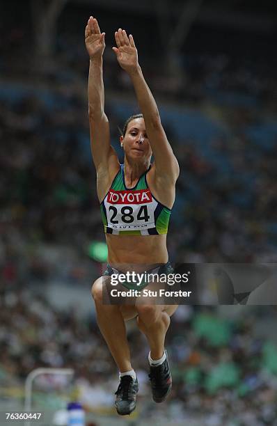 Maurren Higa Maggi of Brazil competes during the Women's Long Jump Final on day four of the 11th IAAF World Athletics Championships on August 28,...