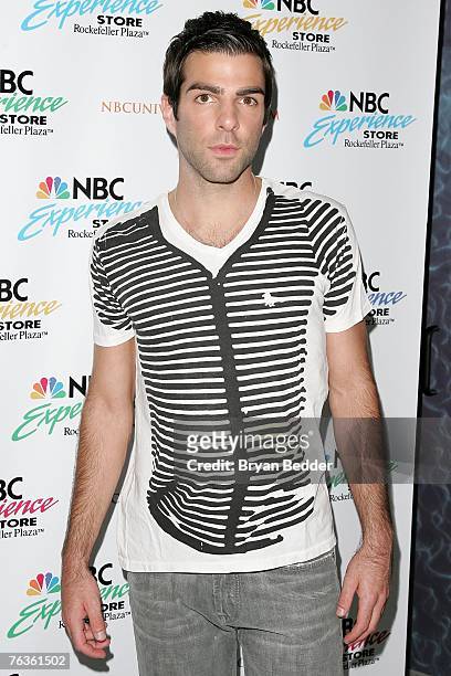 Actor Zachary Quinto attends the NBC Universal celabration for the DVD realease of "Heroes: Season 1" at the NBC Experience store on August 28, 2007...