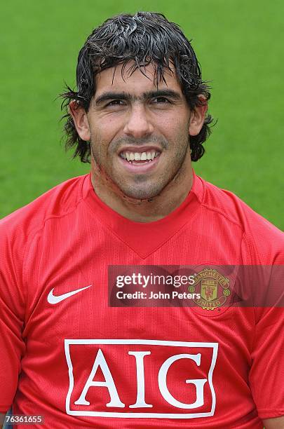 Carlos Tevez of Manchester United poses during the club's official annual photocall at Old Trafford on August 28 2007 in Manchester, England.