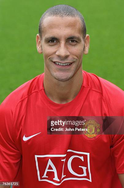 Rio Ferdinand of Manchester United poses during the club's official annual photocall at Old Trafford on August 28 2007 in Manchester, England.