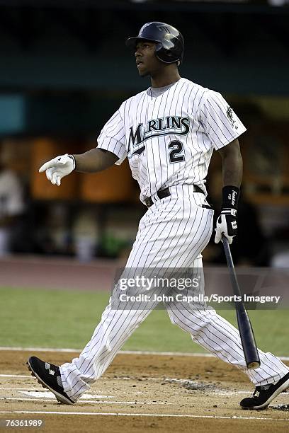 Hanley Ramirez of the Florida Marlins batting during a MLB game against the San Francisco Giants on August 18, 2007 in Miami, Florida.