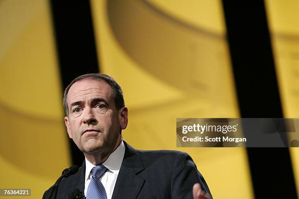 Republican presidential hopeful and former Gov. Mike Huckabee speaks at the Livestrong Presidential Cancer Forum, a presidential candidates debate...