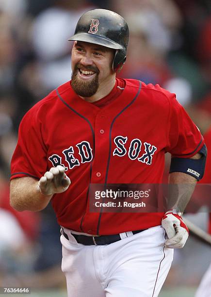 Red Sox's Kevin Youkilis celebrates his home run during game between the Boston Red Sox and the Atlanta Braves, Sunday, May 20, 2007 at Fenway Park...