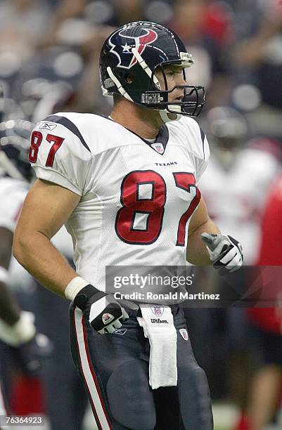 Mark Bruener of the Houston Texans moves on the field during the game against the Dallas Cowboys at Reliant Stadium on August 25, 2007 in Houston,...
