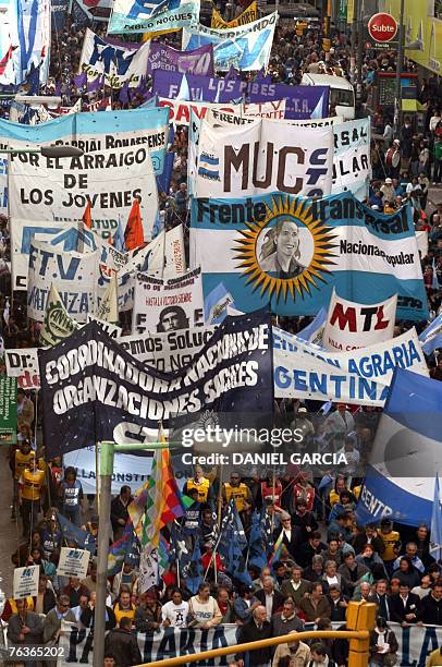 The Argentine Workers Union , joined by social and other organizations, march in downtown Buenos Aires on August 28th demanding a better distribution...