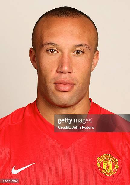 Mikael Silvestre of Manchester United poses during the club's annual pre-season photocall at Carrington Training Ground on August 17 2007 in...