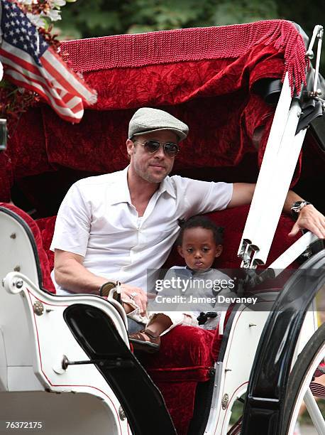 Brad Pitt and Zahara Jolie-Pitt visit Central Park in New York City on August 28, 2007.