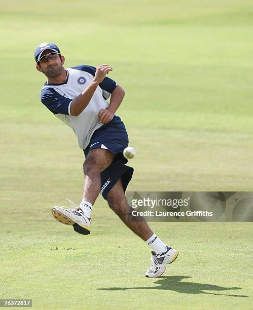 Gautam Gambhir of India in action during Practice at Old Trafford Cricket Ground on August 29, 2007 in Manchester, England.