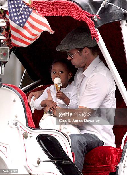 Brad Pitt and Zahara Jolie-Pitt visit Central Park in New York City on August 28, 2007.